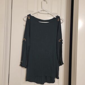 Elegant Dark.green Women's Top with Gold Accents Size L